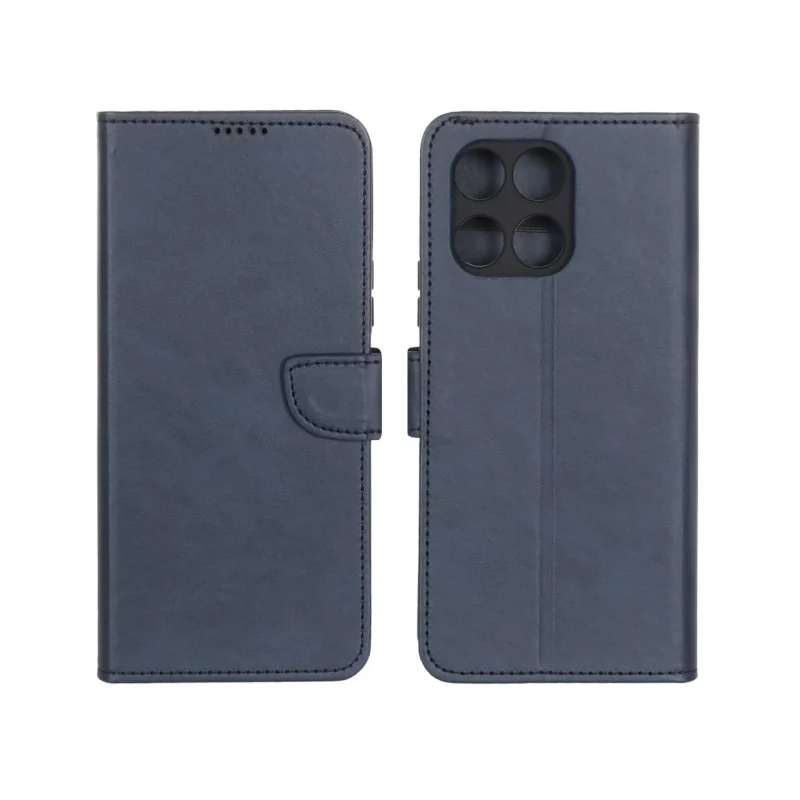 کیف چرمی موبایل مگنتی محافظ لنزدار Honor X5b / X5b Plus - سرمه ای - تصویر 2