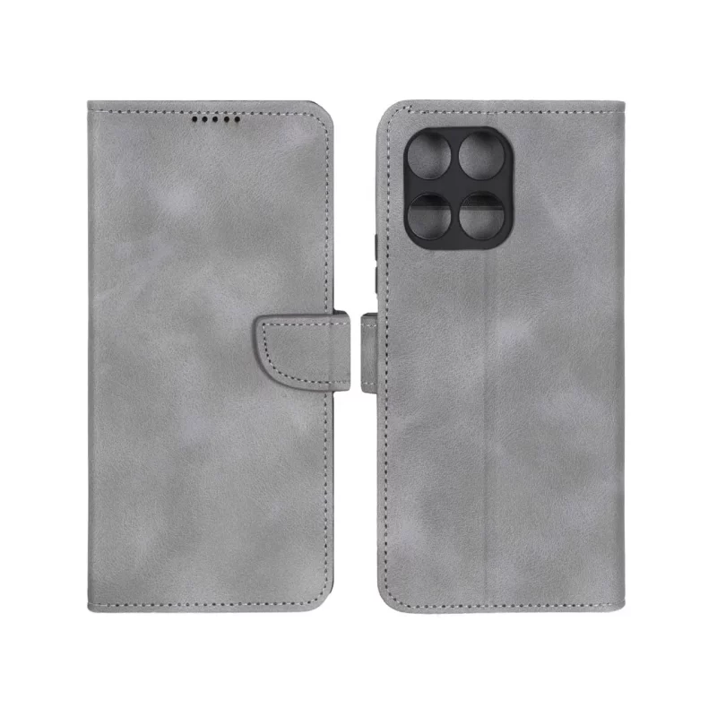 کیف چرمی موبایل مگنتی محافظ لنزدار Honor X5b / X5b Plus - خاکستری - تصویر 2