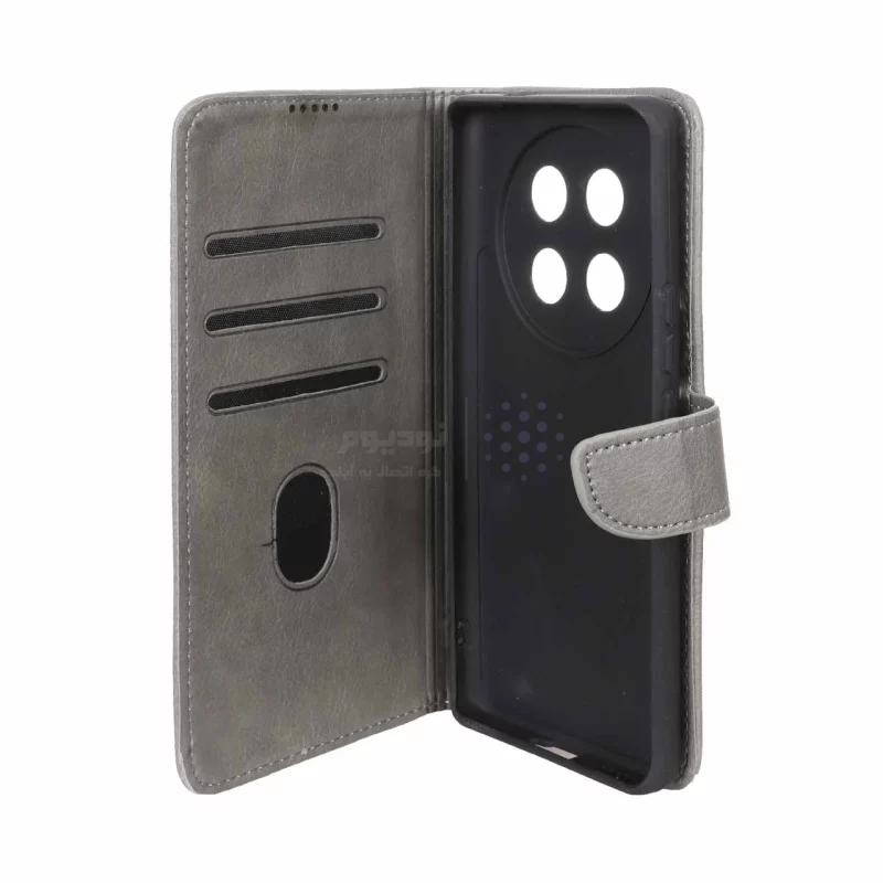 کیف چرمی موبایل مگنتی محافظ لنزدار Honor X9c - طوسی - تصویر 3
