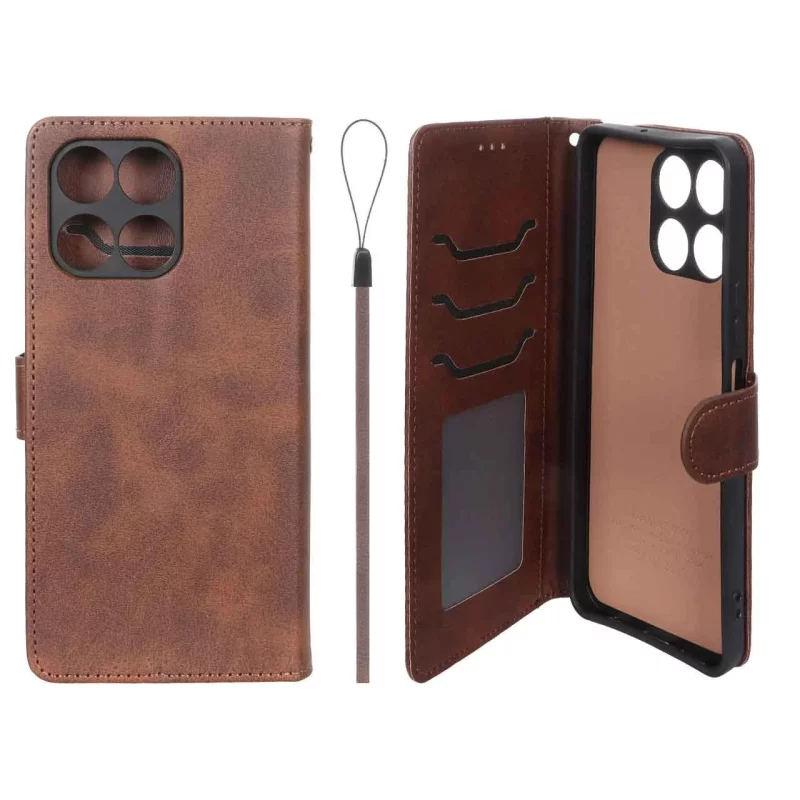 کیف موبایل مگنتی درجه یک داخل خز MNC Plus مدل Honor X6a - قهوه ای - تصویر 2
