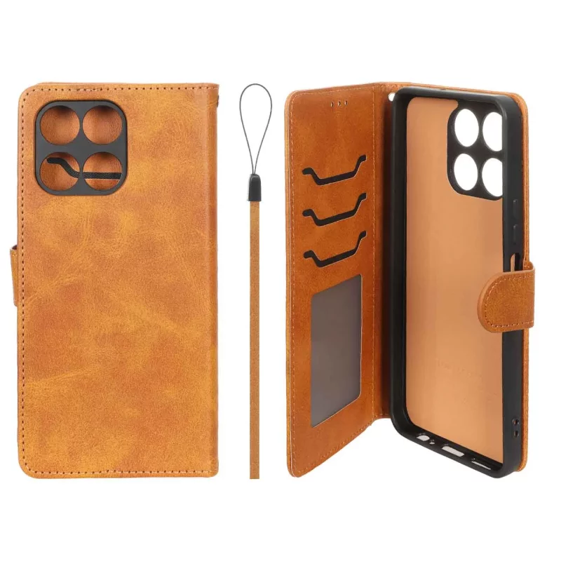 کیف موبایل مگنتی درجه یک داخل خز MNC Plus مدل Honor X6a - عسلی - تصویر 2