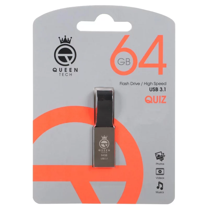(گارانتی مادام العمر شرکت آی تین) مشکی Queen QUIZ USB3.1 Flash Memory - 64GB - تصویر 2