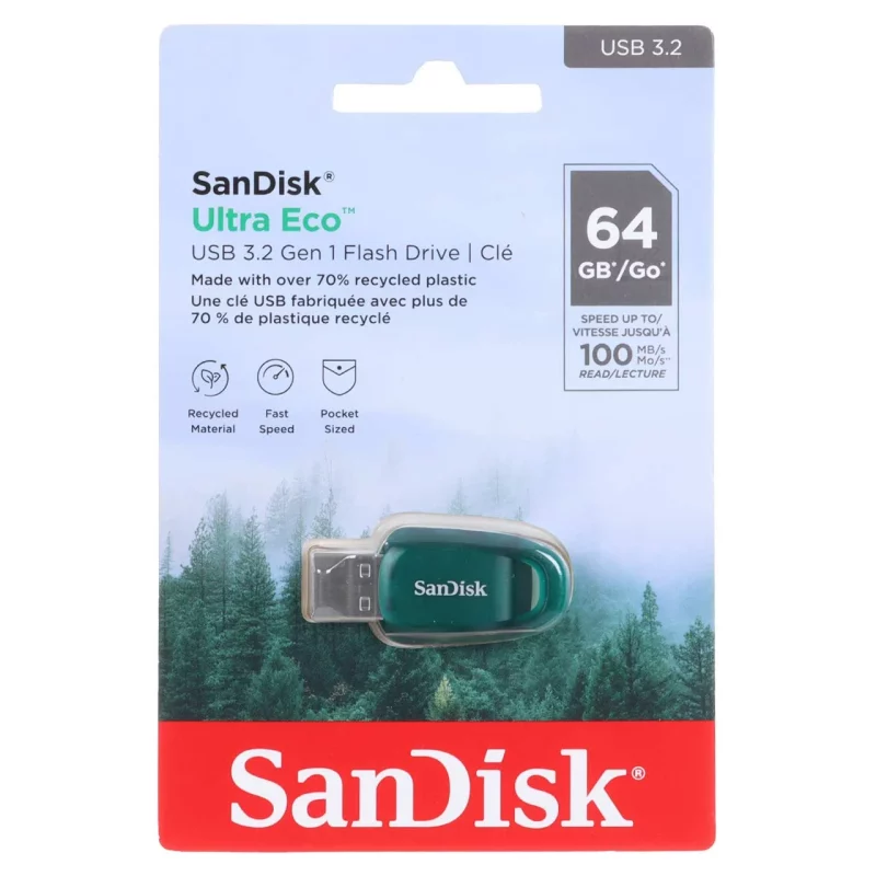 SanDisk Ultra Eco USB3.2 Flash Memory - 64GB (گارانتی سورین) سبز - تصویر 2