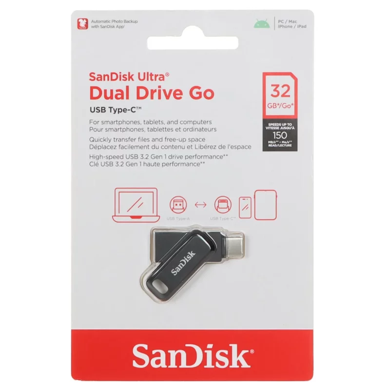 SanDisk Ultra Dual Drive Go USB Type-C USB3.2 Flash Memory-32GB (گارانتی سورین) مشکی - تصویر 2