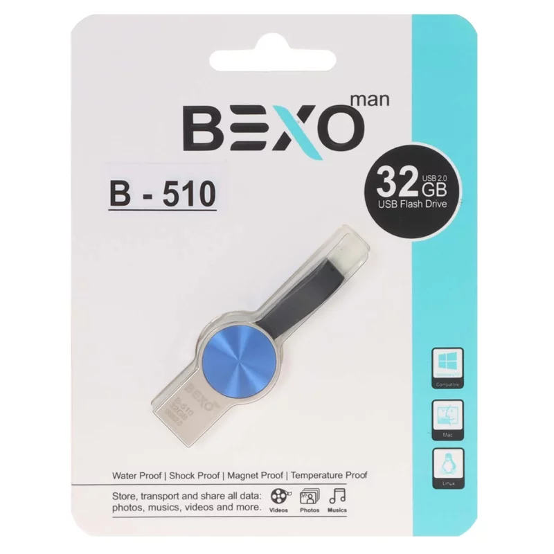 BEXO B-510 USB2.0 Flash Memory - 32GB (گارانتی داده پردازی آواتک) نقره ای آبی - تصویر 2