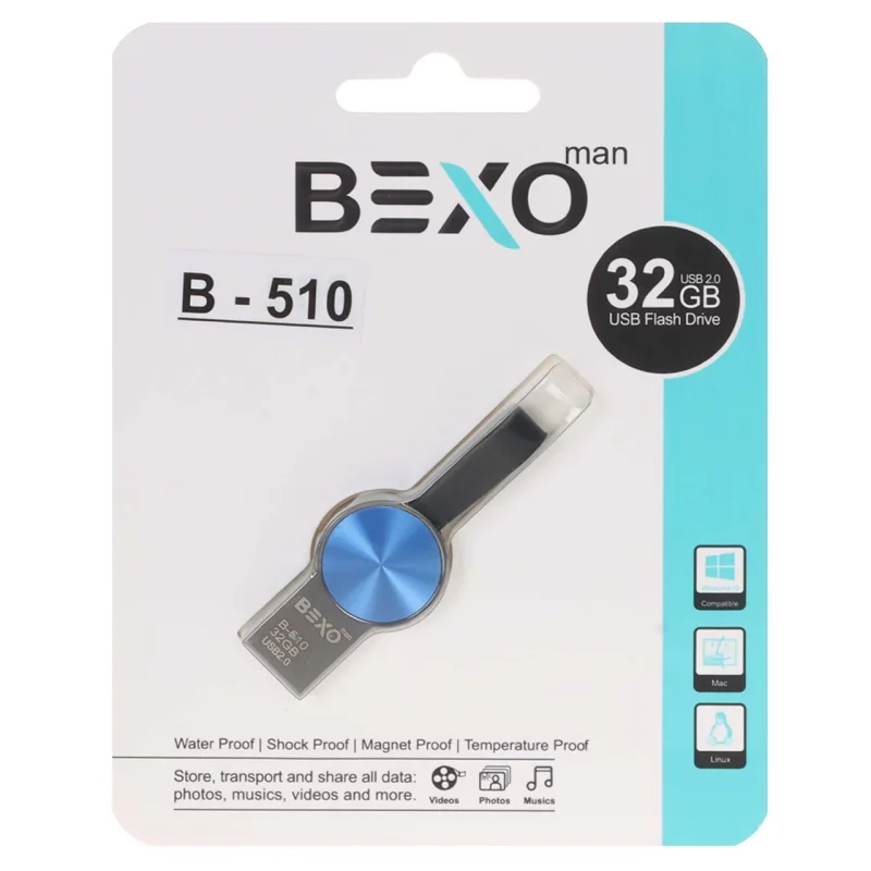 BEXO B-510 USB2.0 Flash Memory - 32GB (گارانتی داده پردازی آواتک) مشکی آبی - تصویر 2