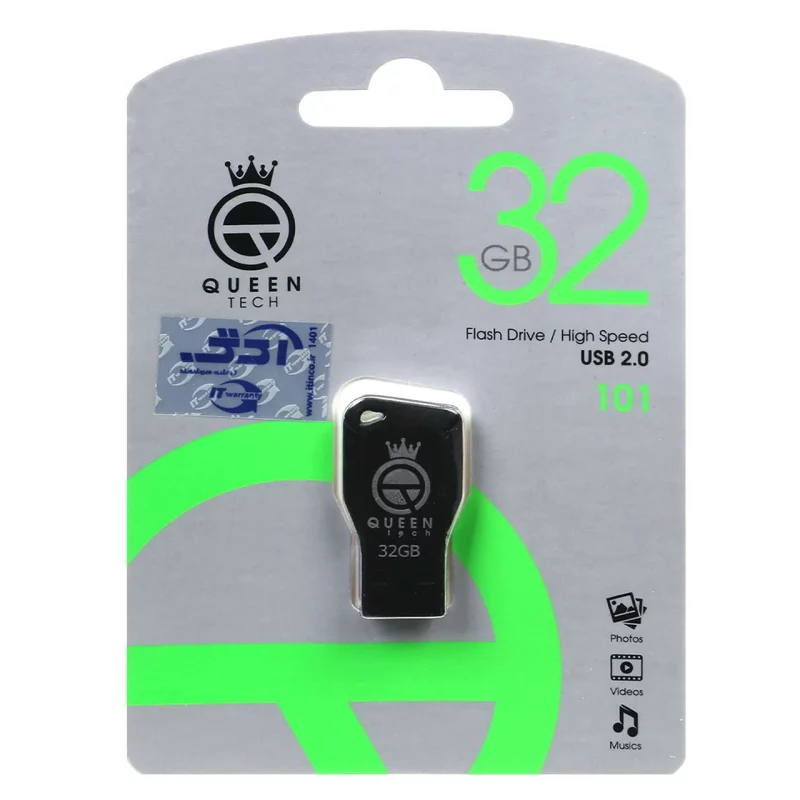 Queen tech-101 USB2.0 Flash Memory-32GB (گارانتی مادام العمر شرکت آی تین) مشکی - تصویر 2