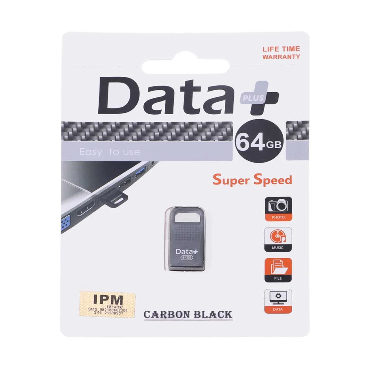 1398-222492-1 Data Plus Carbon Black USB2.0 Flash Memory-64GB-مشکی (گارانتی مادام العمر IPM) - تصویر 1