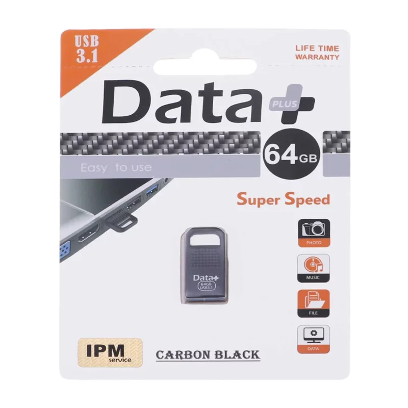 Data Plus Carbon Black USB3.1 Flash Memory-64GB-مشکی (گارانتی مادام العمر IPM) - تصویر 2