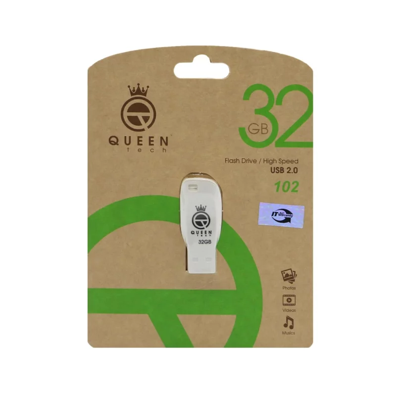 Queen tech-102 USB2.0 Flash Memory-32GB (گارانتی مادام العمر شرکت آی تین) سفید - تصویر 2