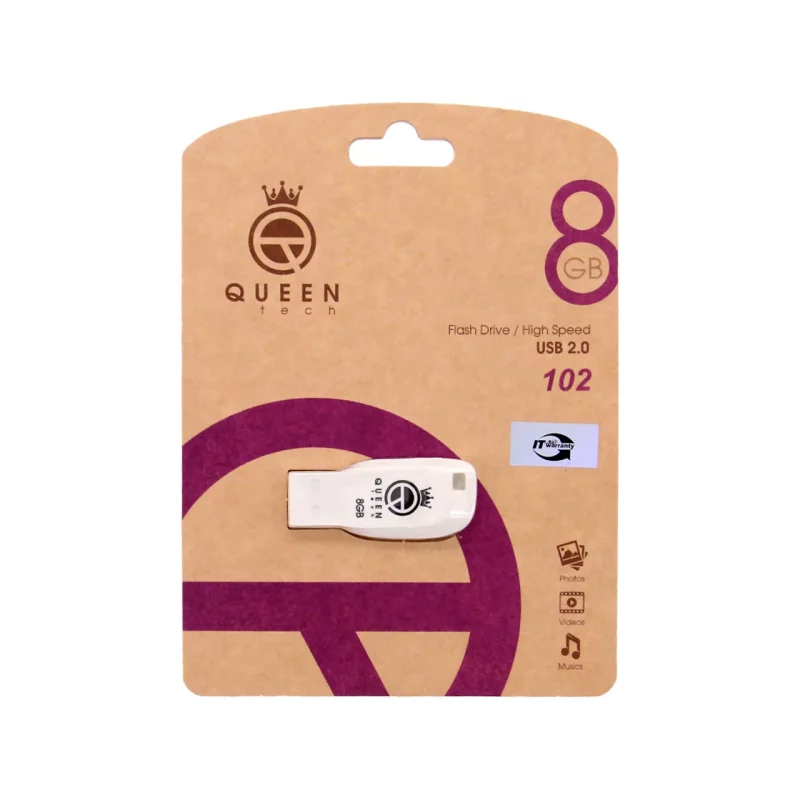 Queen tech-102 USB2.0 Flash Memory-8GB (گارانتی مادام العمر شرکت آی تین) سفید - تصویر 2