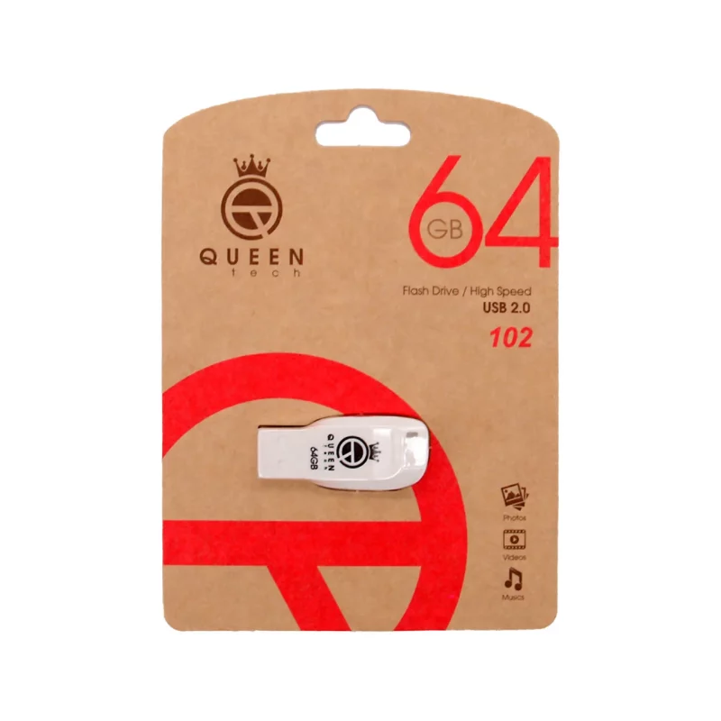 Queen tech-102 USB2.0 Flash Memory-64GB (گارانتی مادام العمر شرکت آی تین) سفید - تصویر 2