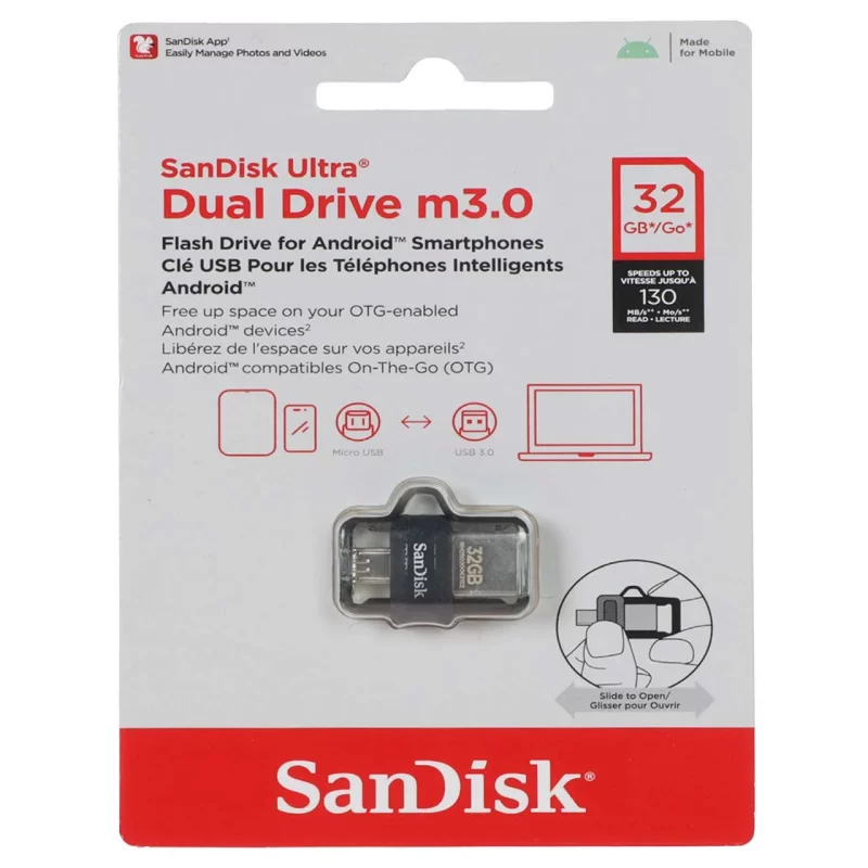 SanDisk Ultra Dual Drive m3.0 USB3.0 OTG Flash Memory-32GB (گارانتی سورین) - تصویر 2