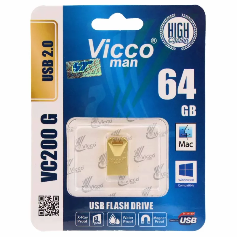 (گارانتی مادام‌العمر رایانه نوین سگال) طلایی Vicco man VC200 G USB2.0 Flash Memory - 64GB - تصویر 2