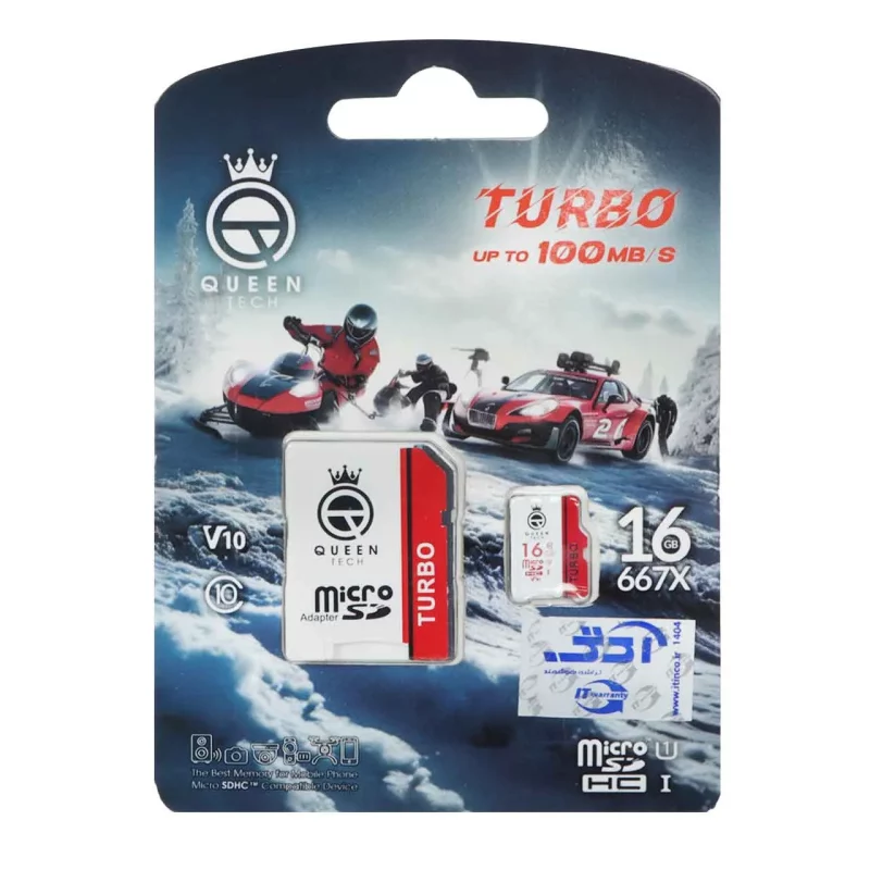 Queen tech Turbo microSDHC & adapter U1 Class 10 667X -100MB/s-16GB سفید قرمز - تصویر 2