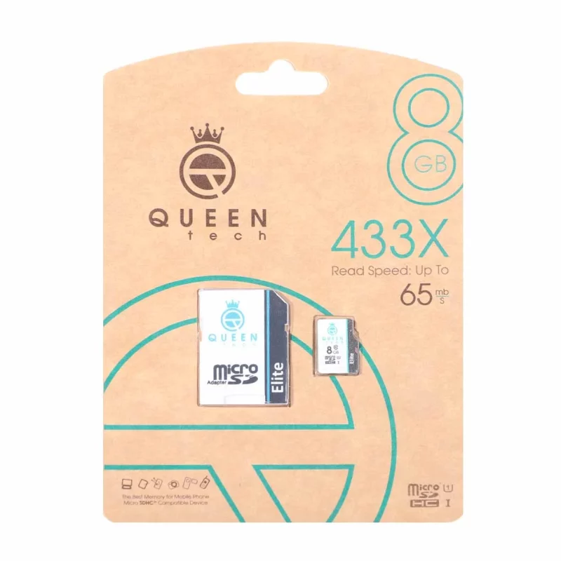 Queen tech microSDHC & adapter U1 Class 10 433X -65MB/s-8GBمشکی سفید - تصویر 2