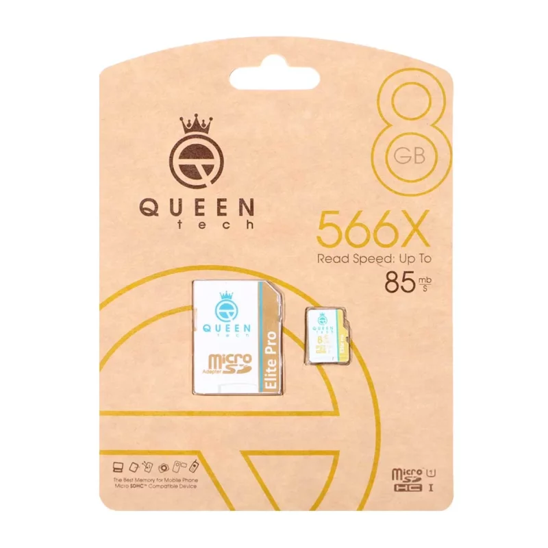 Queen tech microSDHC & adapter U1 Class 10 566X -85MB/s-8GBسفید طلایی - تصویر 2
