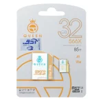 Queen tech microSDHC & adapter U3 Class 10 566X -85MB/s-32GBسفید طلایی