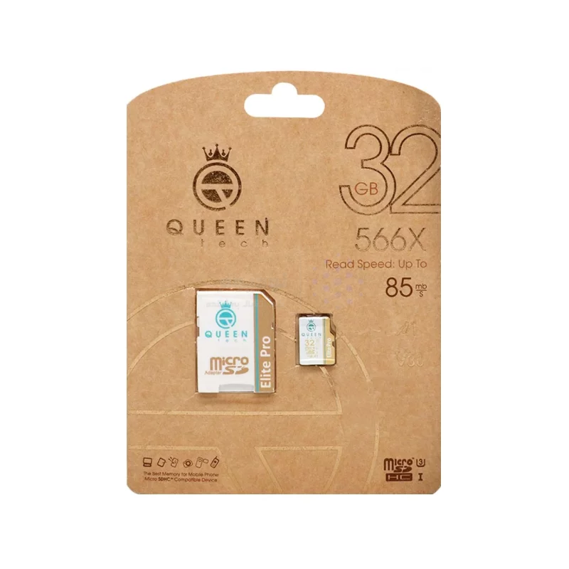 Queen tech microSDHC & adapter U3 Class 10 566X -85MB/s-32GBسفید طلایی - تصویر 3