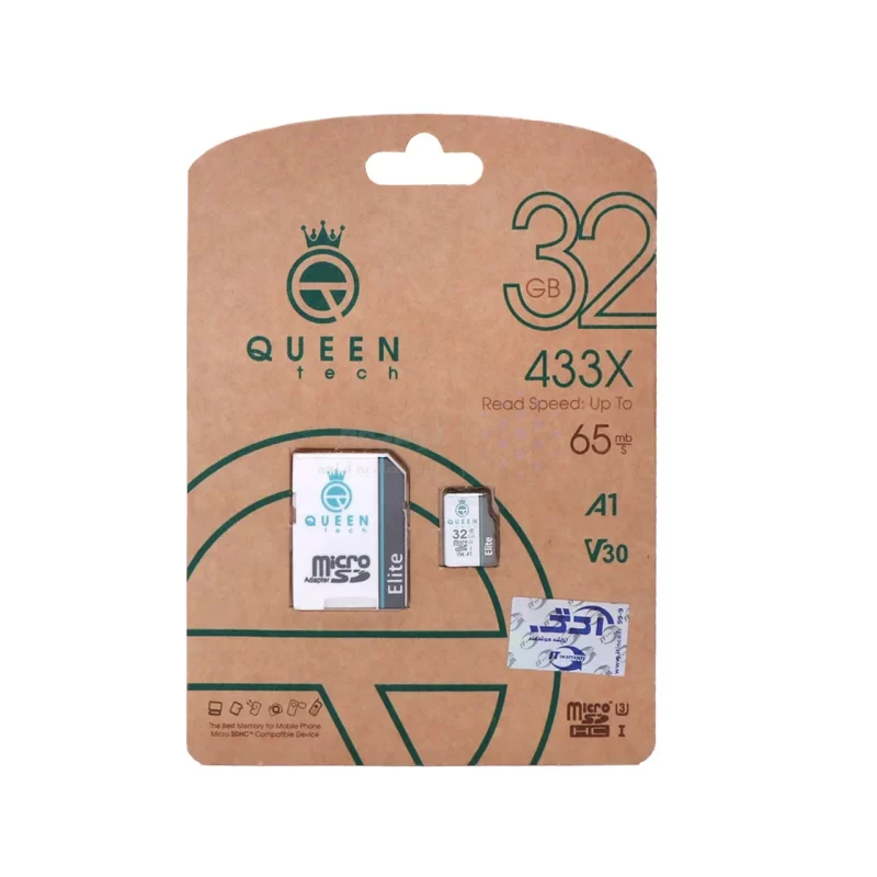 Queen tech microSDHC & adapter U3 Class 10 433X -65MB/s-32GB مشکی سفید - تصویر 3