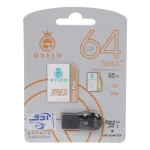 Queen tech microSDHC & adapter & رم ریدر U3 Class 10 566X plus -85MB/s - 64GB - مشکی