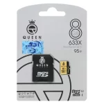 (گارانتی مادام العمر شرکت آی تین) Queen tech microSDHC & adapter U1 Class 10 633X -95MB/s - 8GB مشکی طلایی
