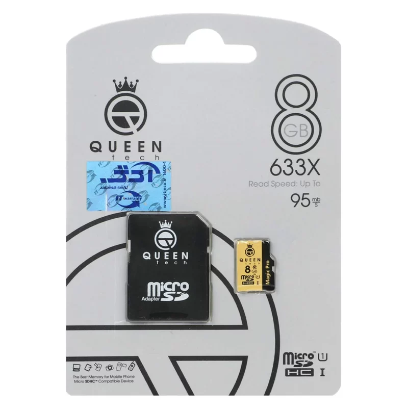 (گارانتی مادام العمر شرکت آی تین) Queen tech microSDHC & adapter U1 Class 10 633X -95MB/s - 8GB مشکی طلایی - تصویر 2