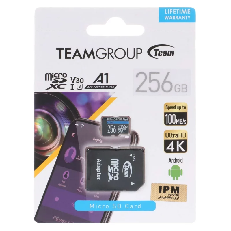 TeamGroup microSDXC & adaptor U3 Class 10 Ultra HD (100MB/s) - 256GB (گارانتی IPM) - تصویر 2