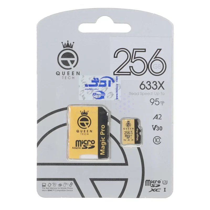 مشکی طلایی (گارانتی مادام‌العمر شرکت آی تین) Queen tech microSDXC & adapter U3 Class 10 633X -95MB/s - 256GB - تصویر 3