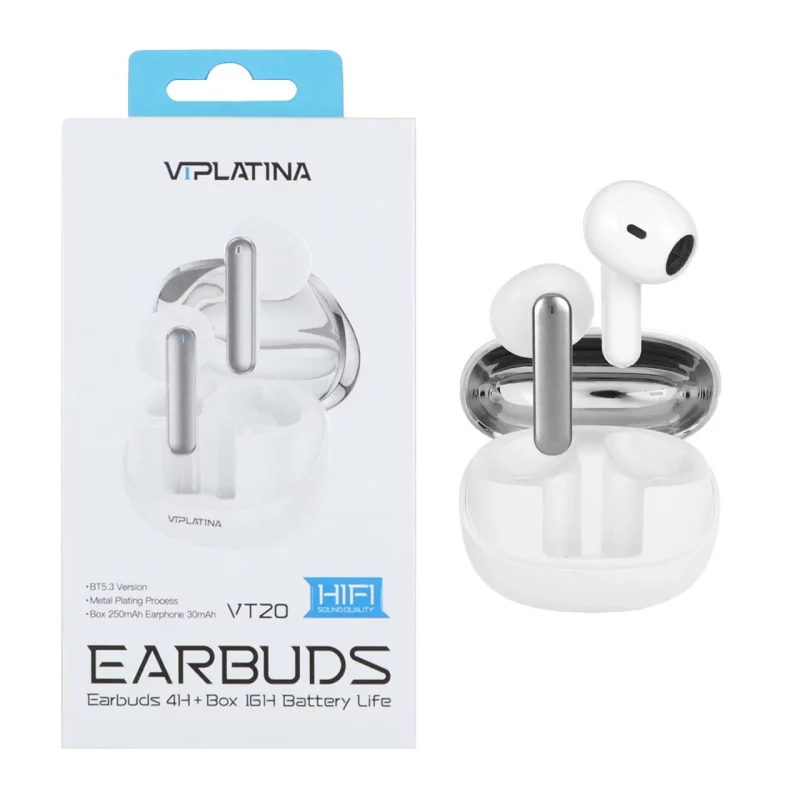 ایرفون بی سیم VIPLATINA مدل VT20 - سفید (گارانتی 18 ماه تعویض نیکان همراه) - تصویر 2