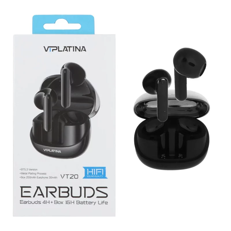 ایرفون بی سیم VIPLATINA مدل VT20 - مشکی (گارانتی 18 ماه تعویض نیکان همراه) - تصویر 2