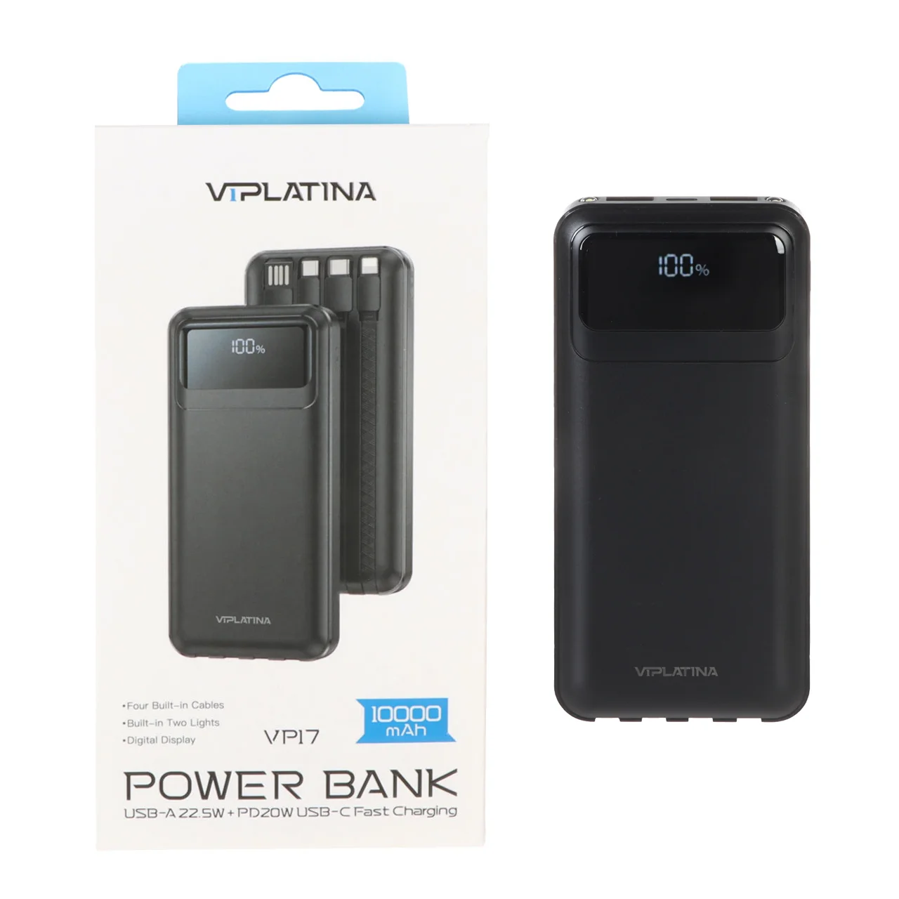 1584-1551898-1 پاوربانک فست شارژ VIPLATINA 10000mAh دارای چراغ قوه مدل VP17 22.5W - مشکی (گارانتی 18 ماه تعویض نیکان همراه) - تصویر 1