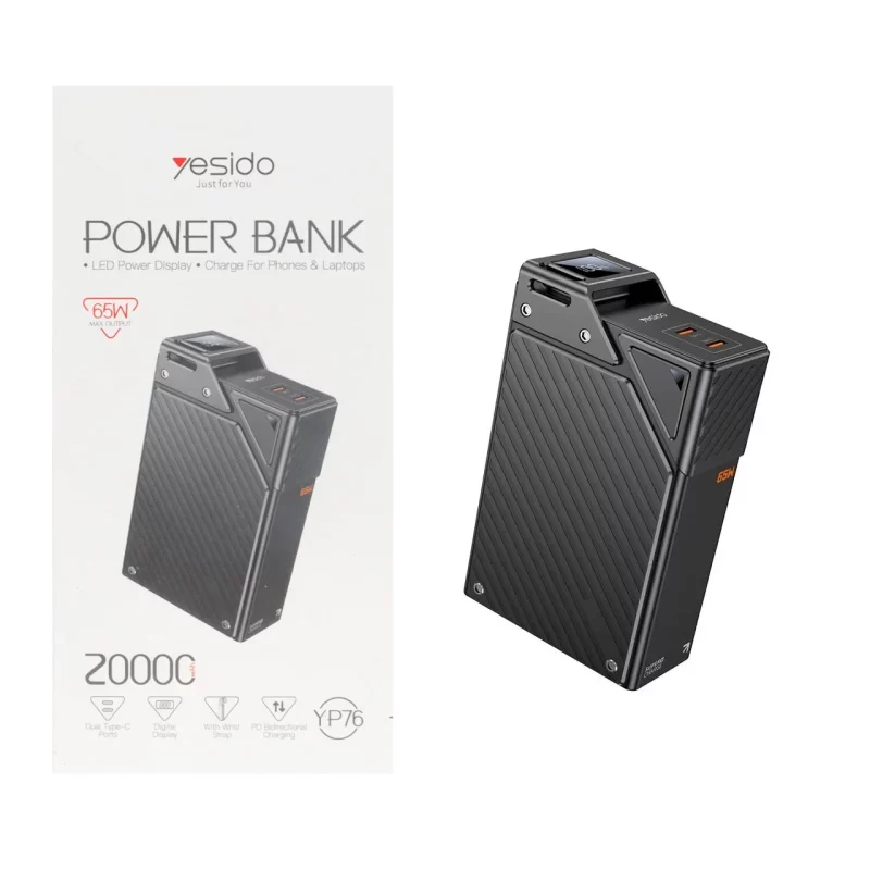 پاوربانک فست شارژ Yesido 20000mAh مدل YP76 65W - مشکی - قابلیت شارژ لپتاپ (گارانتی 18 ماه تعویض نیکان همراه) - تصویر 2