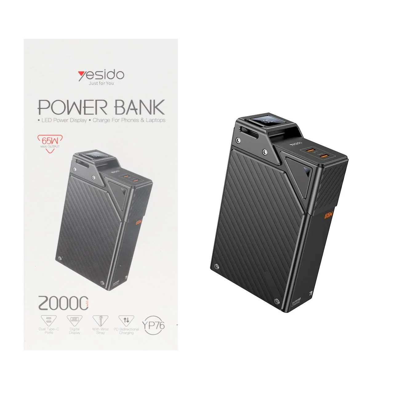 1584-1621024-1 پاوربانک فست شارژ Yesido 20000mAh مدل YP76 65W - مشکی - قابلیت شارژ لپتاپ (گارانتی 18 ماه تعویض نیکان همراه) - تصویر 1