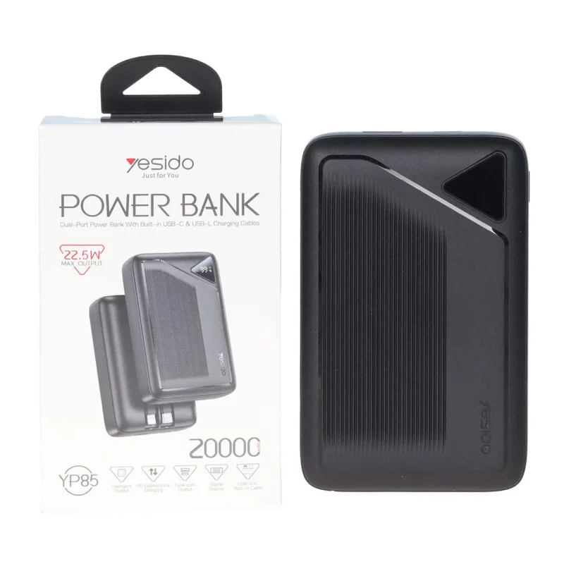 پاوربانک PD و فست شارژ Yesido 20000mAh مدل YP85 22.5W - مشکی (گارانتی 18 ماه تعویض نیکان همراه) - تصویر 2