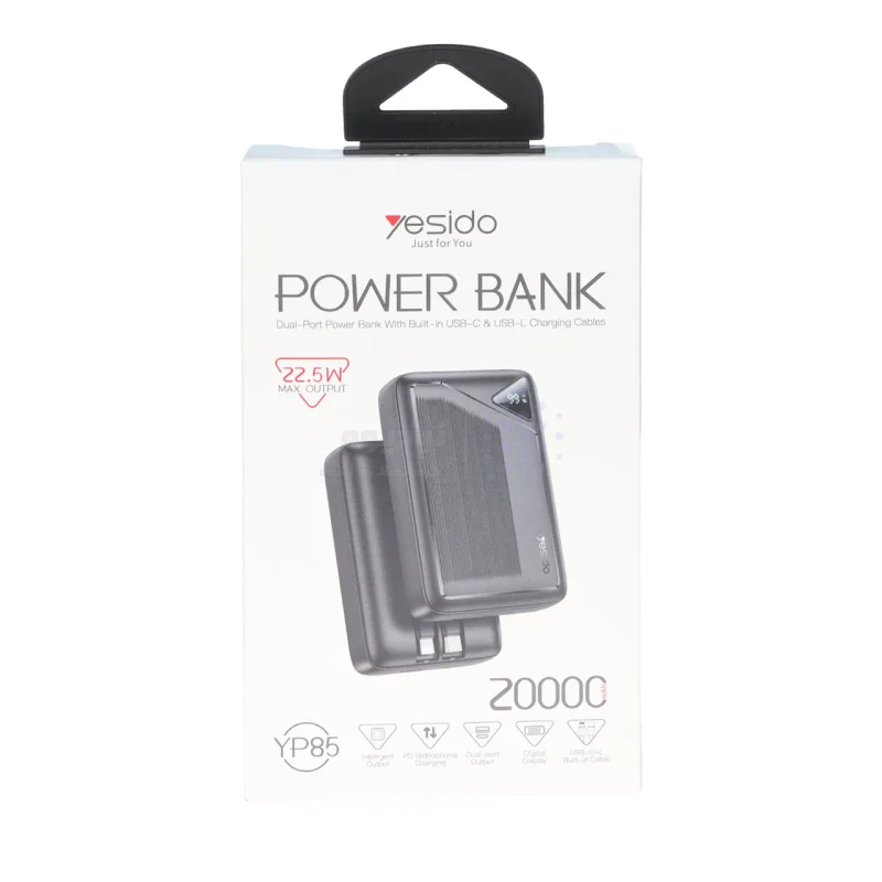 پاوربانک PD و فست شارژ Yesido 20000mAh مدل YP85 22.5W - مشکی (گارانتی 18 ماه تعویض نیکان همراه) - تصویر 4