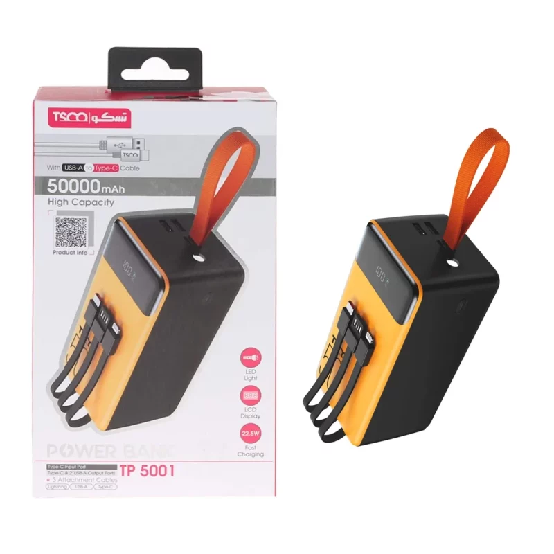 پاوربانک فست شارژ TSCO 50000mAh مدل TP 5001 22.5W - زرد مشکی - تصویر 2