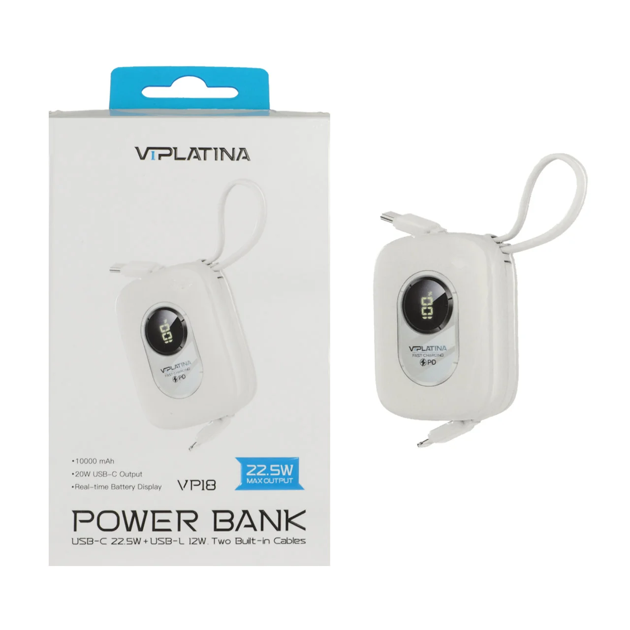 1584-1694150-1 پاوربانک فست شارژ VIPLATINA 10000mAh مدل VP18 22.5W - سفید (گارانتی 18 ماه تعویض نیکان همراه) - تصویر 1