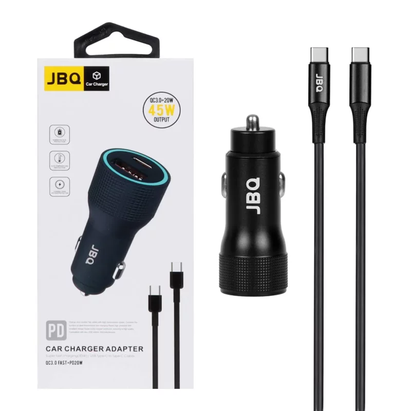 شارژر فندکی فست و PD دو پورت JBQ مدل CC-P8 45W همراه با کابل Type-C To Type-C - مشکی (گارانتی یکساله رصاصی) - تصویر 2