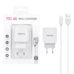 شارژر دیواری PD و فست دو پورت 20 وات TSCO مدل TTC 65 همراه با کابل شارژ TYPE-C - سفید