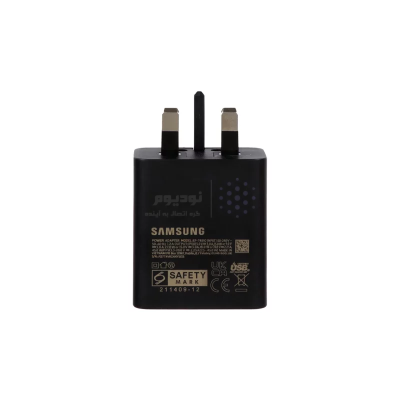 شارژر دیواری سه پین فست و PD تک پورت SAMSUNG Type-C مدل EP-T4510 45W به همراه کابل شارژ Type-C - مشکی درجه یک (6 ماهه DST + بیمه نامه 12 ماهه DGARD) مجهز به فناوری NFC - تصویر 3