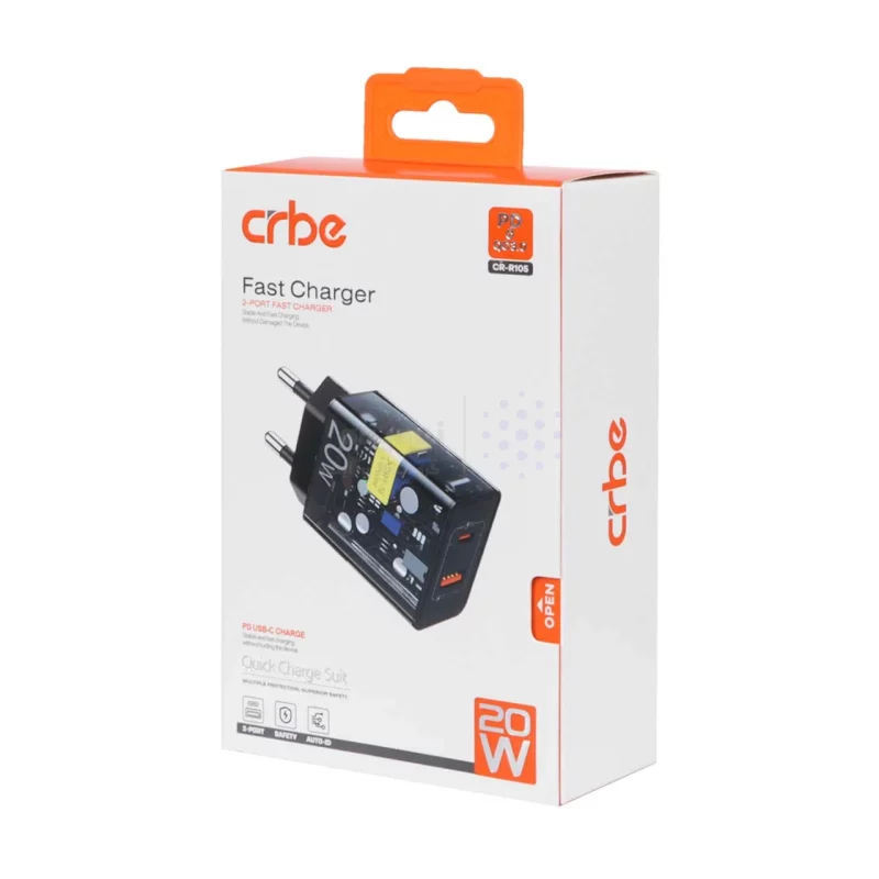 شارژر دیواری 20W فست و PD دو پورت Crbe مدل CR-R105 - مشکی (گارانتی یکساله PMC) - تصویر 3