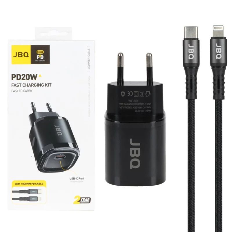 شارژر دیواری فست و PD تک پورت JBQ مدل HC-DP20 20W همراه با کابل Type-C to Lightning - مشکی - تصویر 2