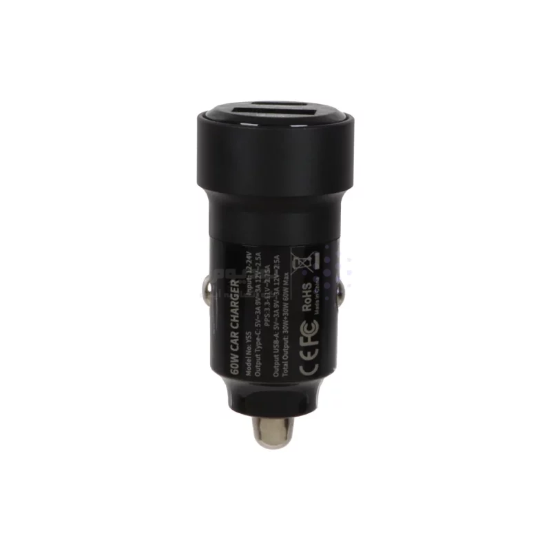 شارژر فندکی فست و PD دو پورت Yesido مدل Y55 60W همراه با کابل Type-C - مشکی (گارانتی 18 ماه تعویض نیکان همراه) - تصویر 3