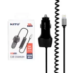 شارژر فندکی فست و PD تک پورت NITU مدل NDC26 38W بهمراه کابل متصل آیفون - مشکی (گارانتی 18 ماه تعویض نیکان همراه)