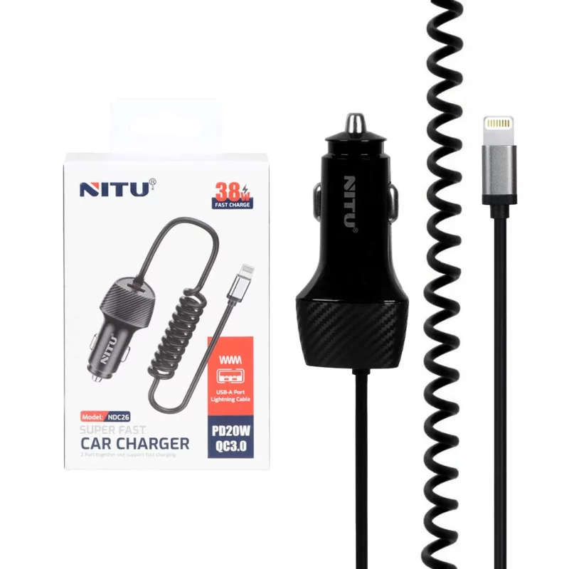 شارژر فندکی فست و PD تک پورت NITU مدل NDC26 38W بهمراه کابل متصل آیفون - مشکی (گارانتی 18 ماه تعویض نیکان همراه) - تصویر 2