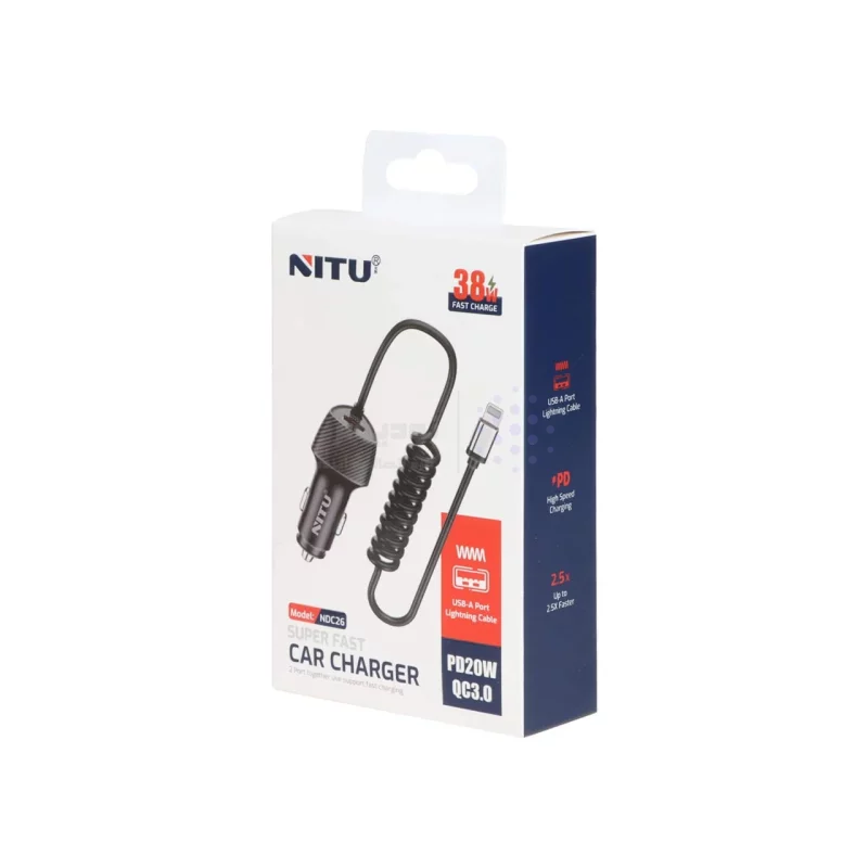 شارژر فندکی فست و PD تک پورت NITU مدل NDC26 38W بهمراه کابل متصل آیفون - مشکی (گارانتی 18 ماه تعویض نیکان همراه) - تصویر 4