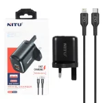 شارژر دیواری فست و PD دو پورت Nitu مدل NTC145 20W همراه با کابل Type-C To Lightning - مشکی (گارانتی 18 ماه تعویض نیکان همراه)