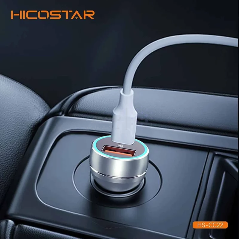 شارژر فندکی 30W فست و PD دو پورت Hicostar مدل HS-CC22 - خاکستری - تصویر 5