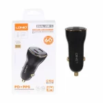 شارژر فندکی فست و PD دو پورت LDNIO مدل C104 60W به همراه کابل شارژ Type-C - مشکی